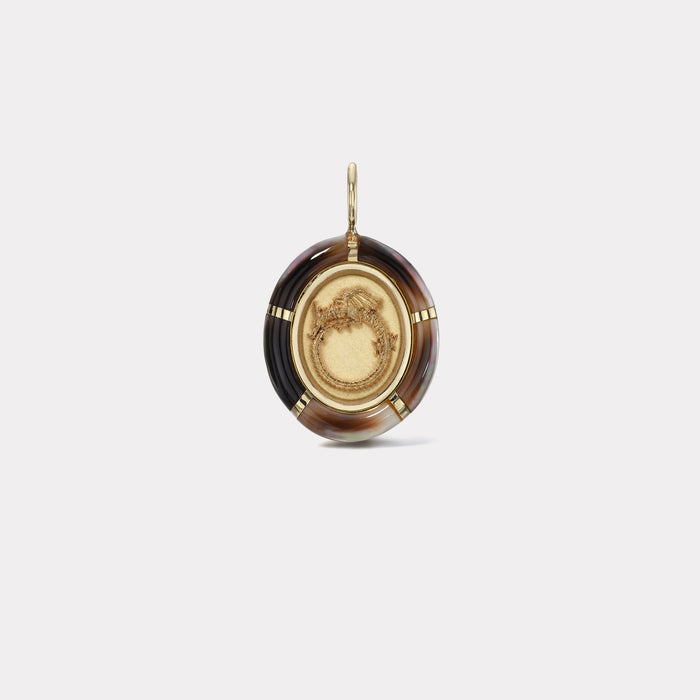 Hand cut Dark Mother of Pearl Frame Ouroboros Charm