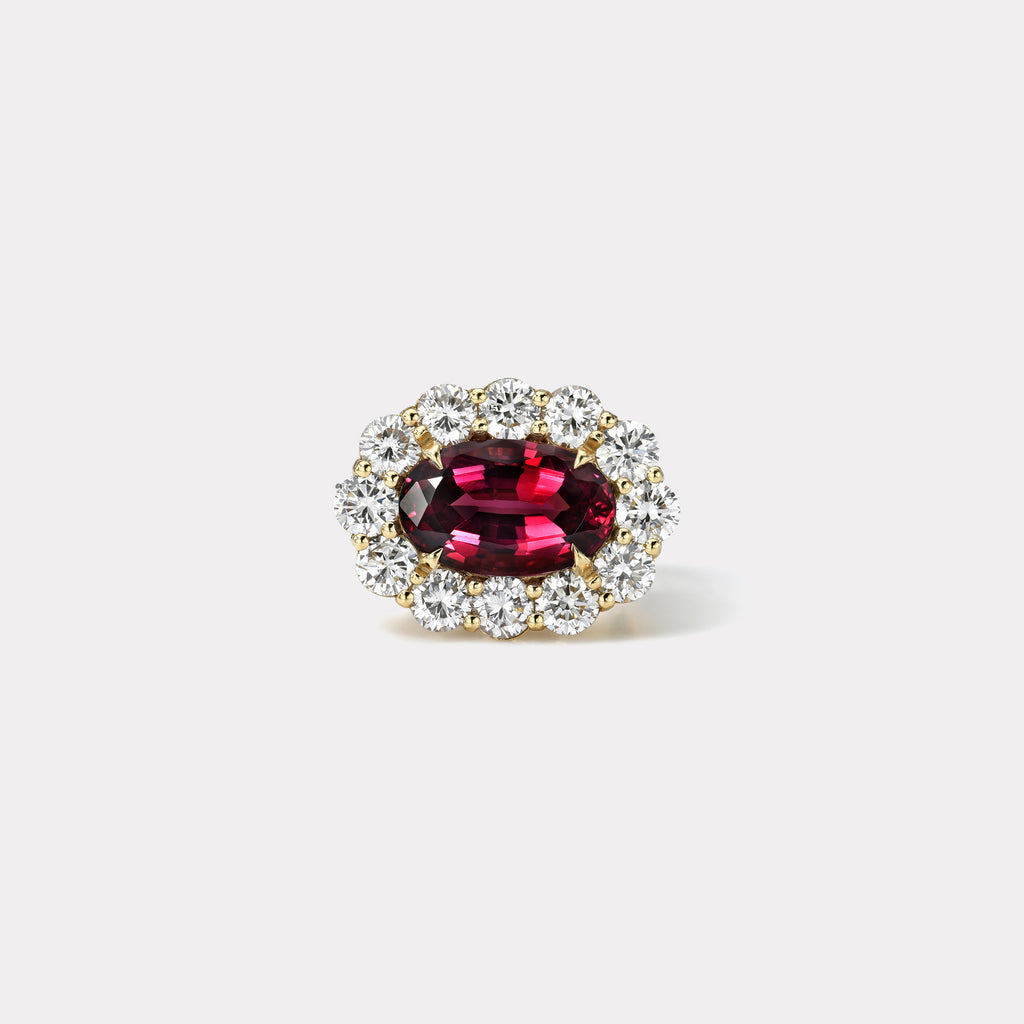 One of a kind 4.06ct Rhodolite Garnet Diamond Heirloom Bezel Ring
