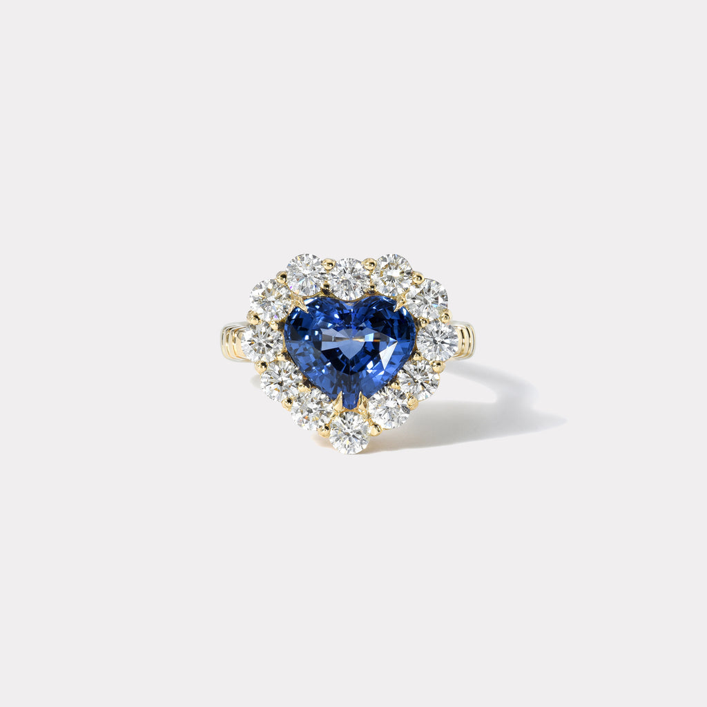 One of a kind 3.24ct Blue Sapphire and Diamond Heirloom Bezel Ring