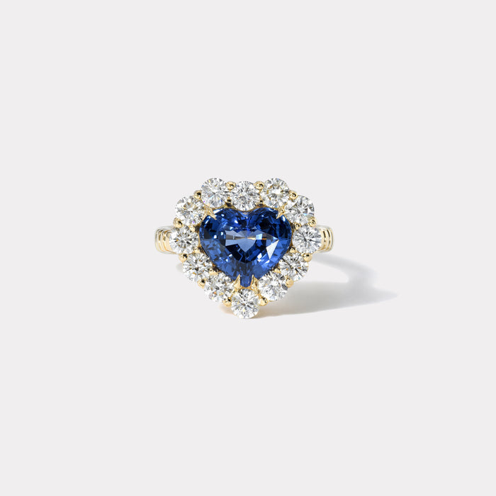 One of a kind 3.24ct Blue Sapphire and Diamond Heirloom Bezel Ring