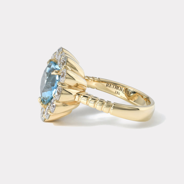 One of a kind 3.2ct Aquamarine and Diamond Heirloom Bezel Ring