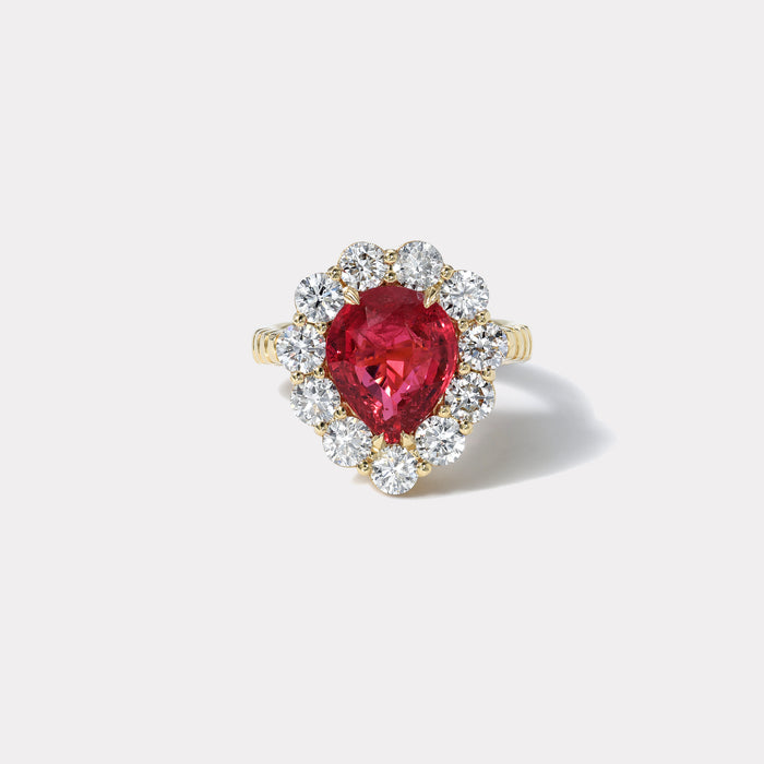 One of a kind 4.5ct Mahenge Spinel and Diamond Heirloom Bezel Ring
