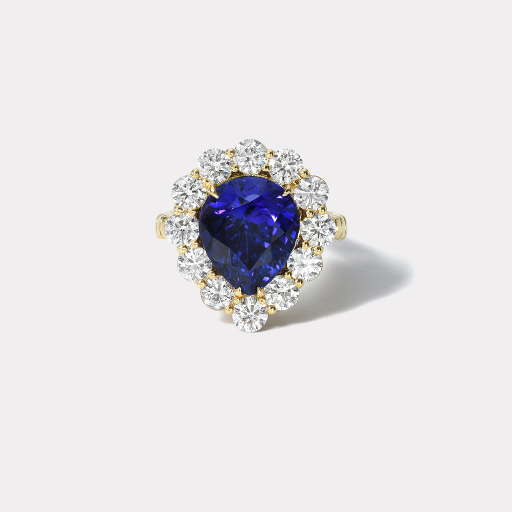 One of a kind 5.96ct Tanzanite and Diamond Heirloom Bezel Ring