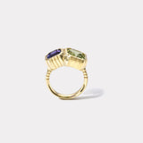 Double Stone 5.25ct Unheated Chrysoberyl & 3.61ct Unheated Violet Sapphire Heirloom Bezel Ring