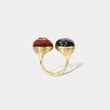 Double Stone Lollipop Ring - 0.94ct Emerald in Jasper/ 1.04ct Champagne Diamond in Carnelian