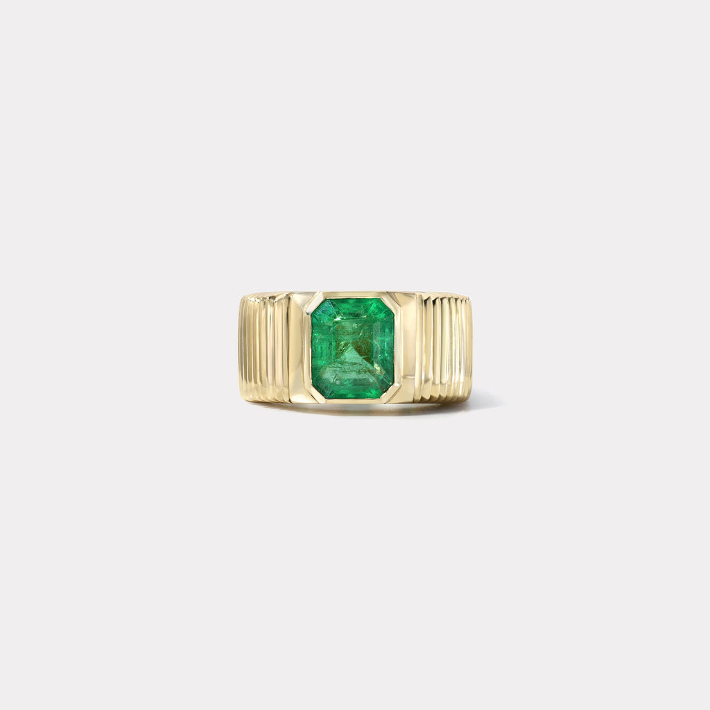 One of a kind Pleated Solitaire Band - 2.39ct Emerald