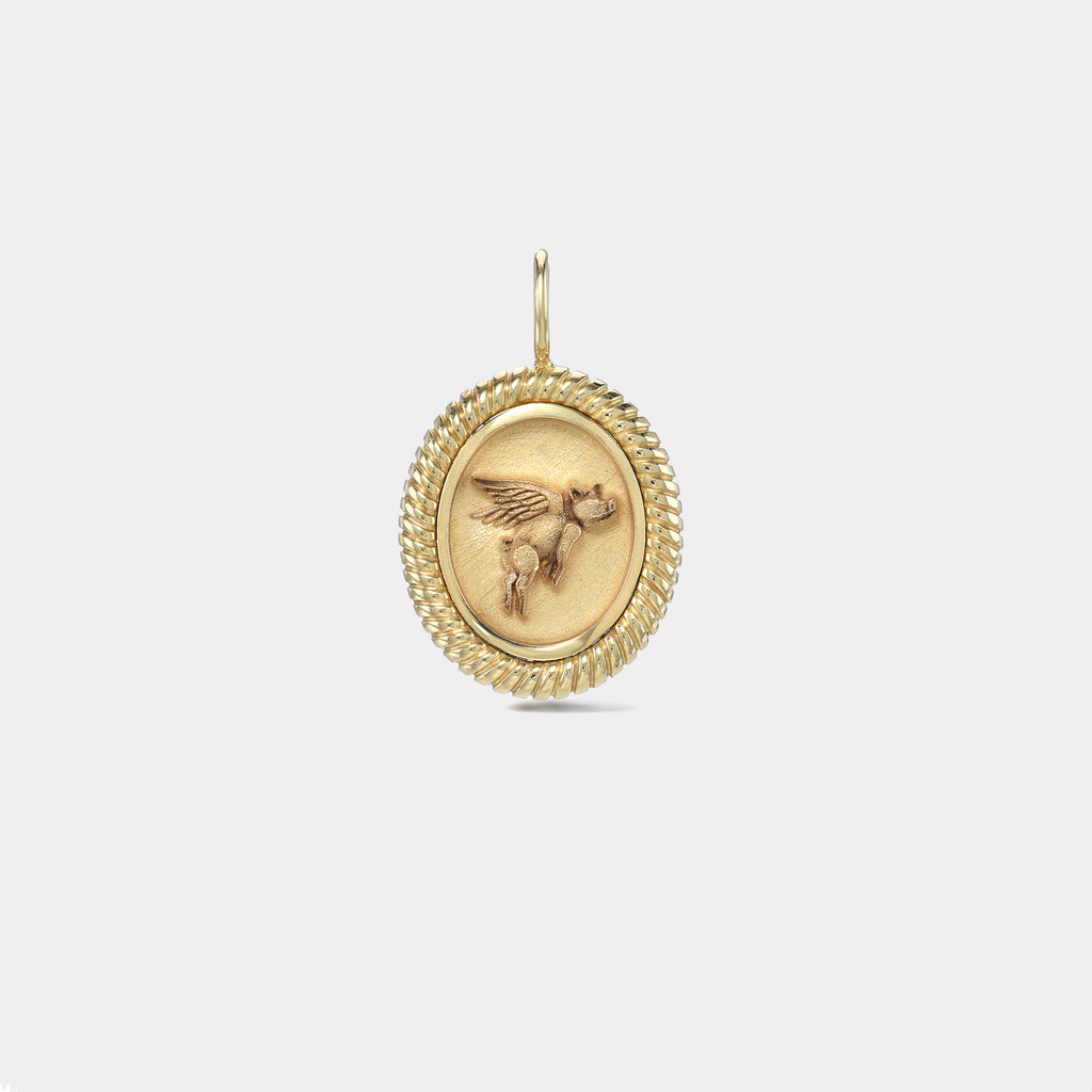 Twisted Gold Frame Flying Pig Charm
