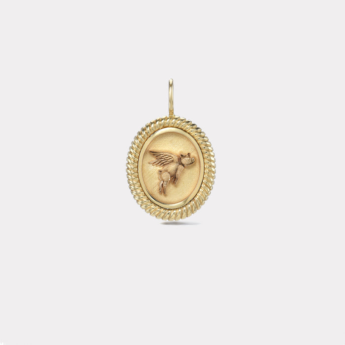 Twisted Gold Frame Flying Pig Charm