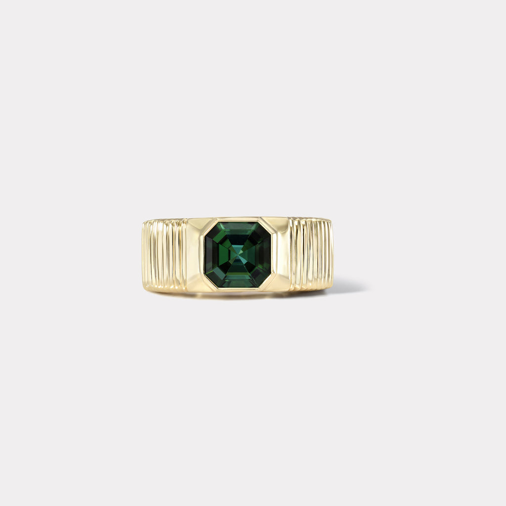 One of a kind Pleated Solitaire Band - 2.12ct Forest Green Tourmaline