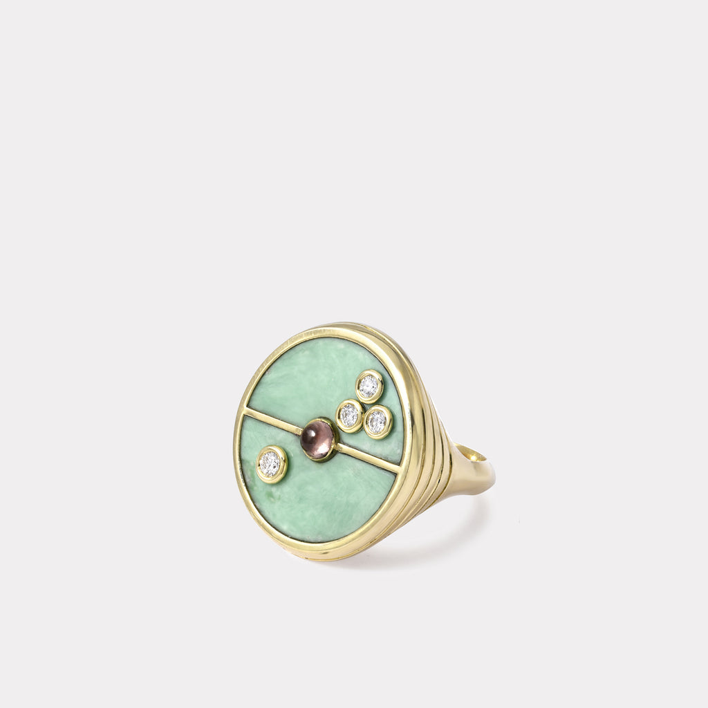 Compass Ring with Green Turquoise and Lotus Garnet