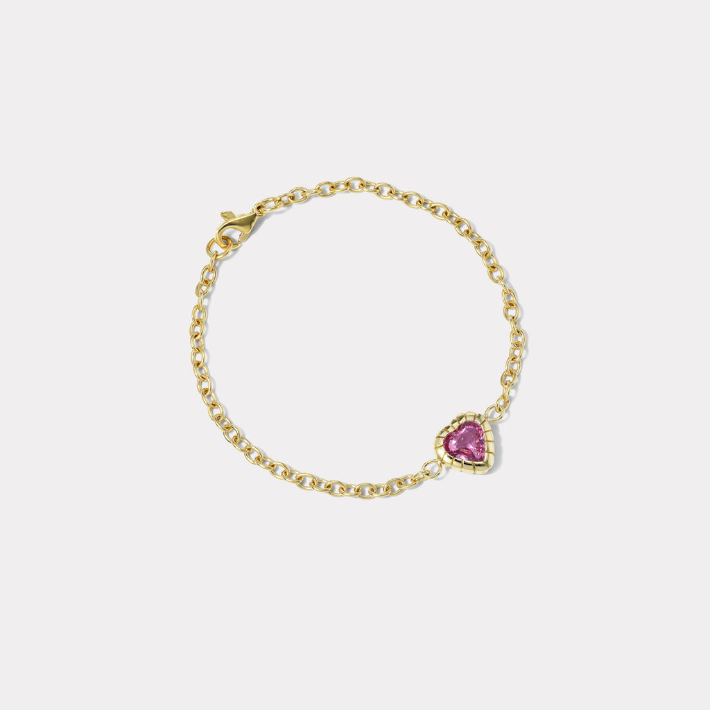 One of a Kind 1.52ct Pink Sapphire Heart Heirloom Bezel Bracelet