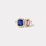 Double Stone  1.62ct Blue Sapphire & 0.67ct Bubblegum Pink Sapphire Heirloom Bezel Ring