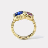 Double Stone  1.62ct Blue Sapphire & 0.67ct Bubblegum Pink Sapphire Heirloom Bezel Ring