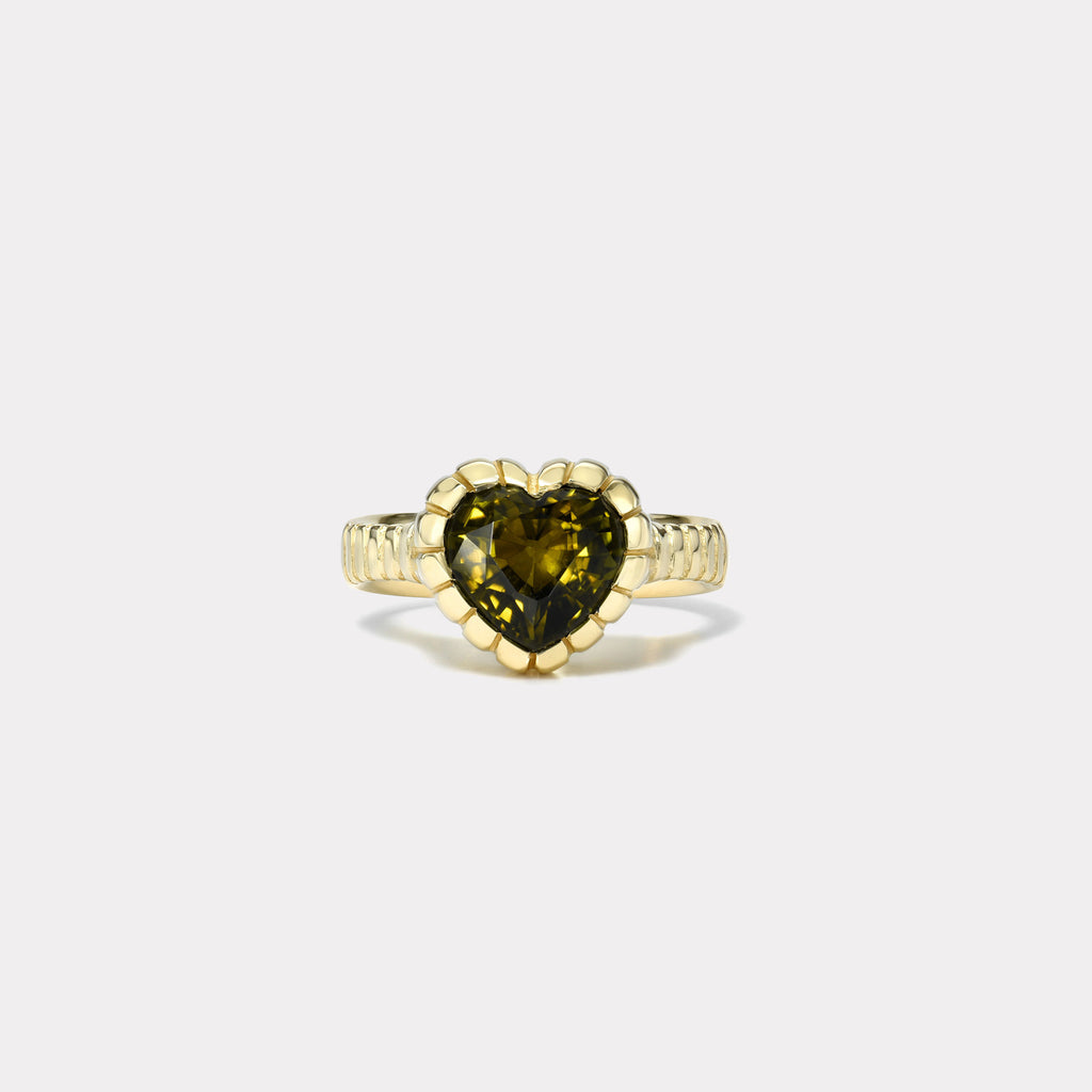 One of a kind  1.75ct Green Tourmaline Heart Heirloom Bezel Ring