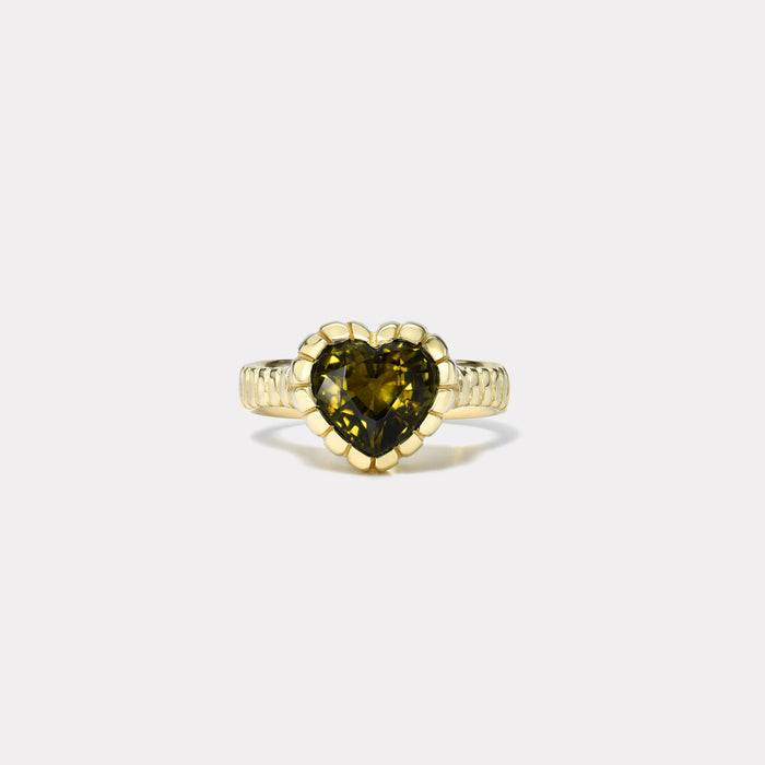 One of a kind  1.75ct Green Tourmaline Heart Heirloom Bezel Ring