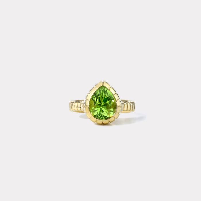 One of a kind 3.24ct Peridot Heirloom Bezel Ring