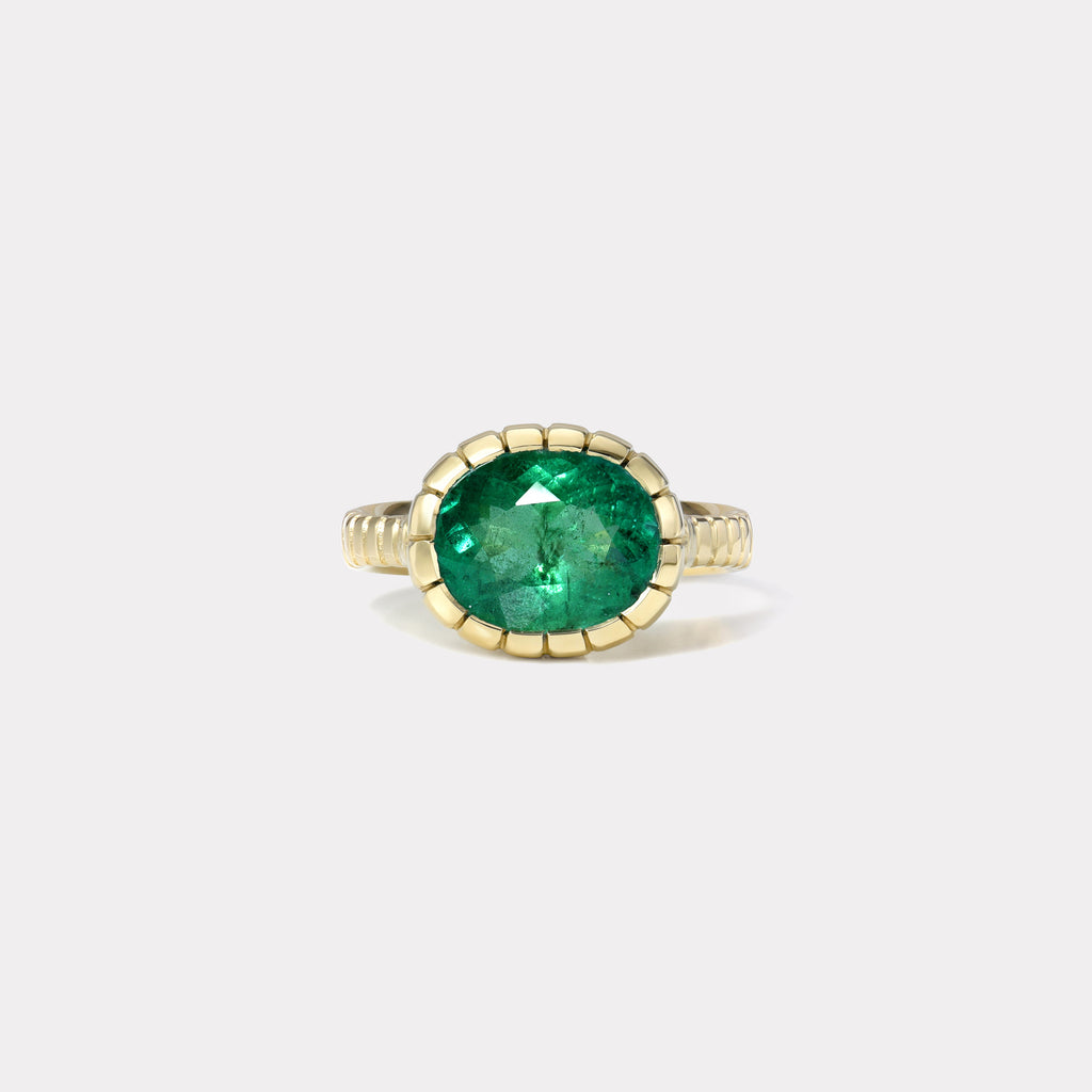 One of a kind 3.29ct Oval Emerald Heirloom Bezel Ring