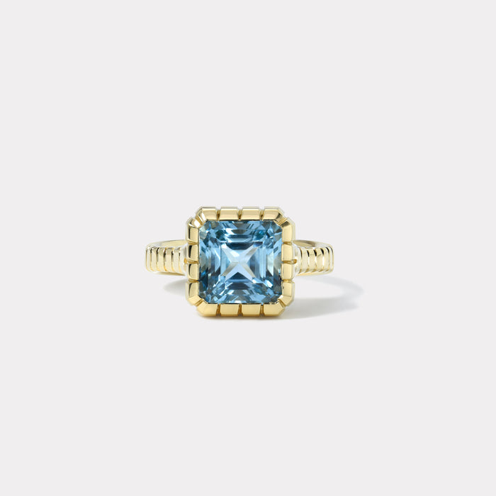 One of a kind 3.7ct Princess Aquamarine Heirloom Bezel Ring