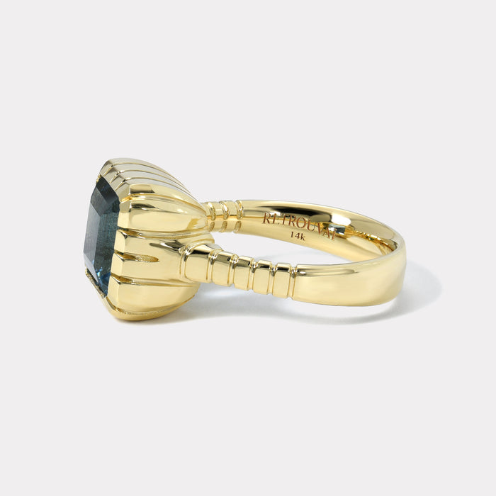 One of a kind 3.7ct Princess Aquamarine Heirloom Bezel Ring