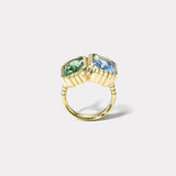 Double Stone Heirloom Bezel Ring with 3.96ct Aquamarine and 3.9ct Green Tourmaline