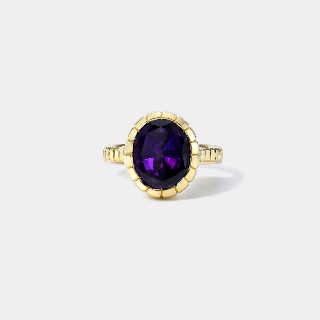 One of a kind 4.08ct Amethyst Heirloom Bezel Ring