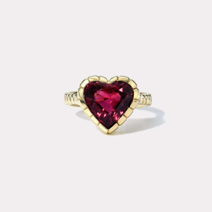 One of a Kind 4.92ct Heart Red Tourmaline Heirloom Bezel Ring