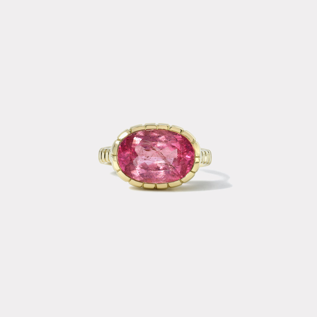 One of a kind 5.6ct Bubblegum Pink Tourmaline Heirloom Bezel Ring