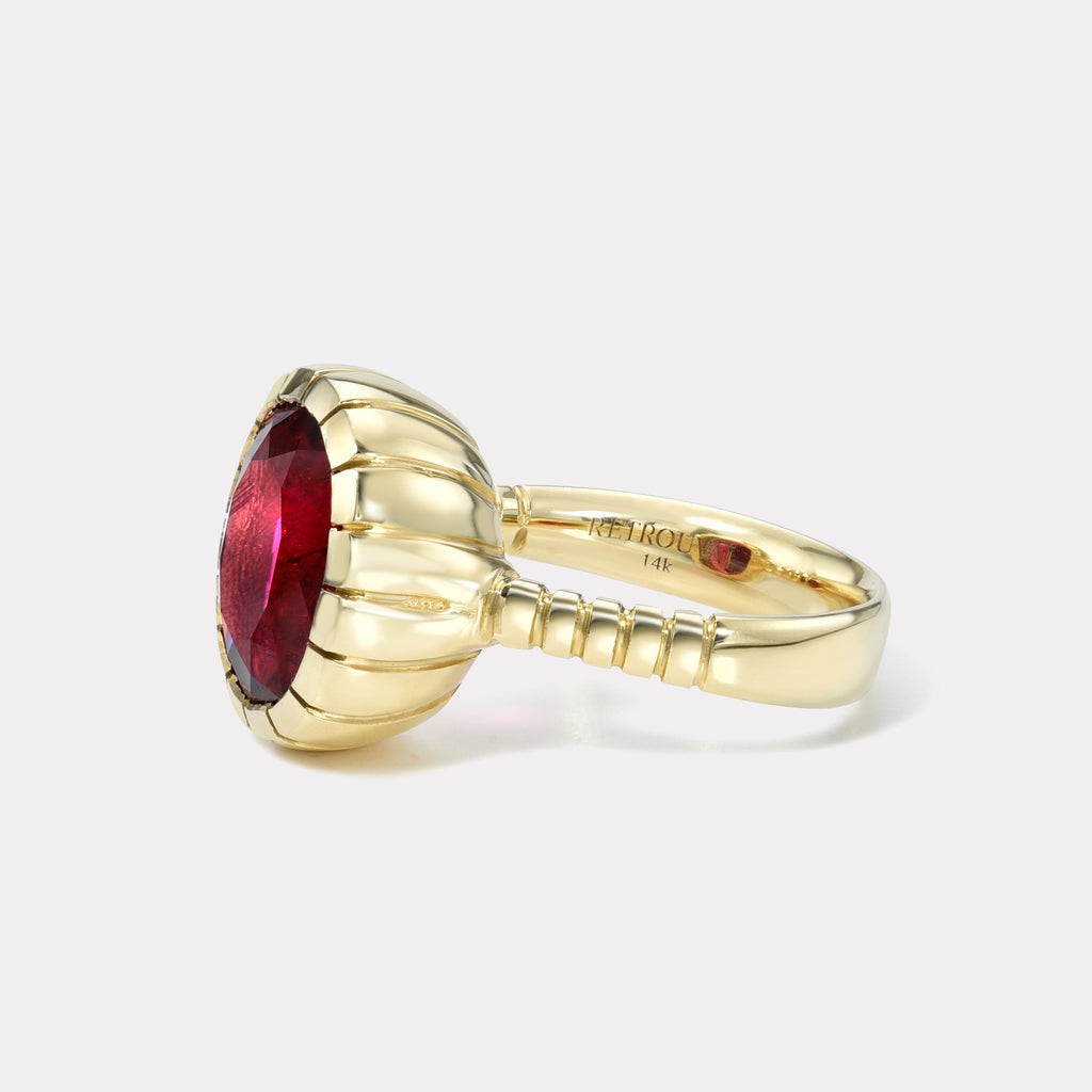 One of a kind  5.6ct Oval Rubellite Heirloom Bezel Ring