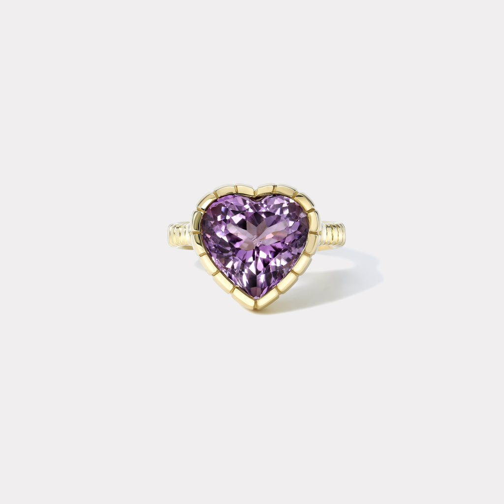 One of a kind 7.08cts Amethyst heart shape Heirloom Bezel Ring