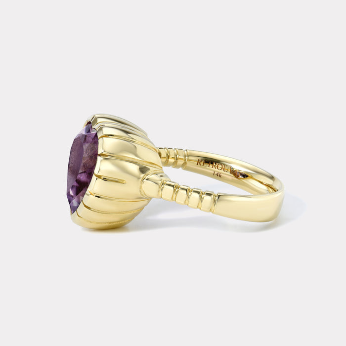 One of a kind 7.08cts Amethyst heart shape Heirloom Bezel Ring