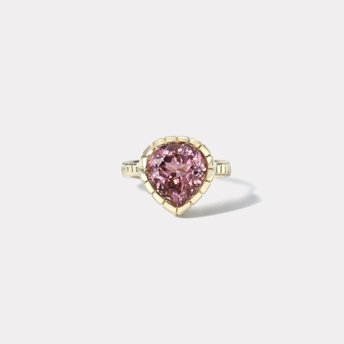 One of a kind 7.44ct Pear Pink Tourmaline Heirloom Bezel Ring