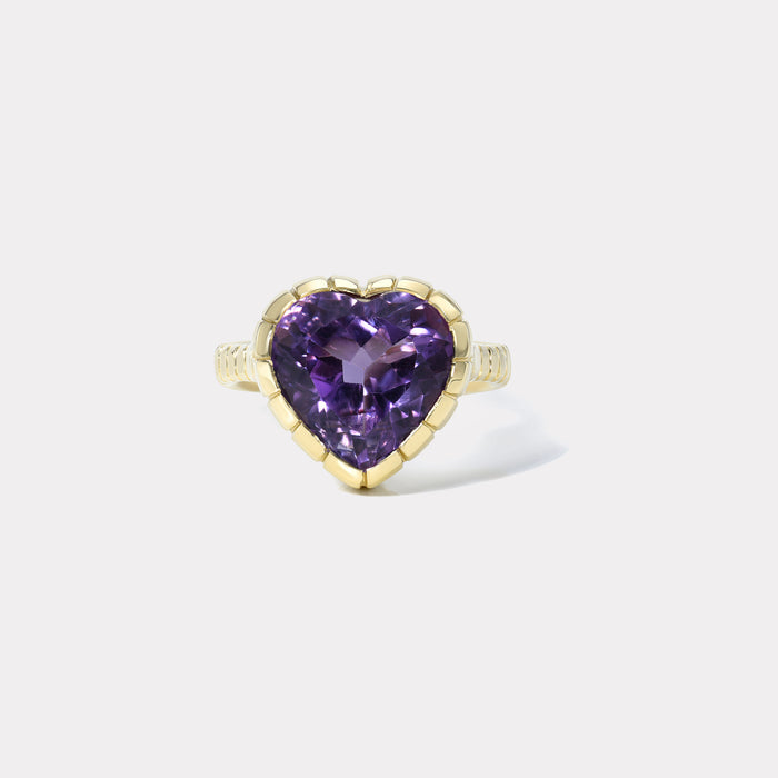 One of a kind 7.4ct Heart Amethyst Heirloom Bezel Ring