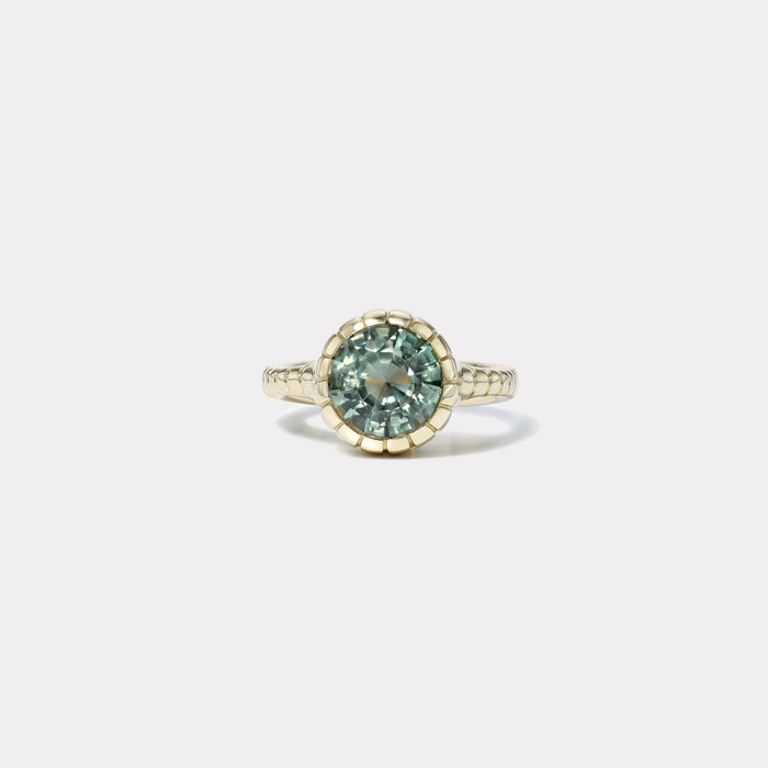 One of a kind 3.11ct Round Green Tourmaline Heirloom Bezel Ring