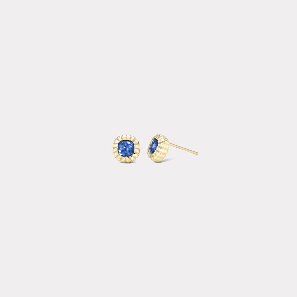 1.14ct Cushion Blue Sapphire Heirloom Bezel Stud Earrings