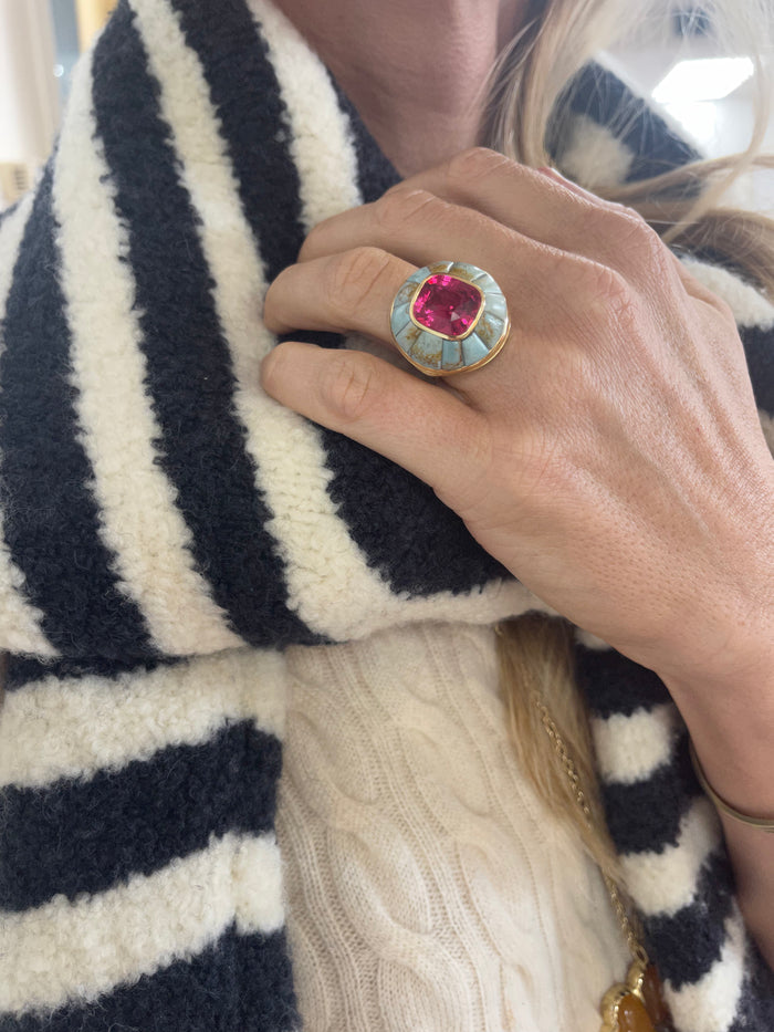 One of a Kind Lollipop Ring - 8.05ct Mahenge Spinel in Turquoise