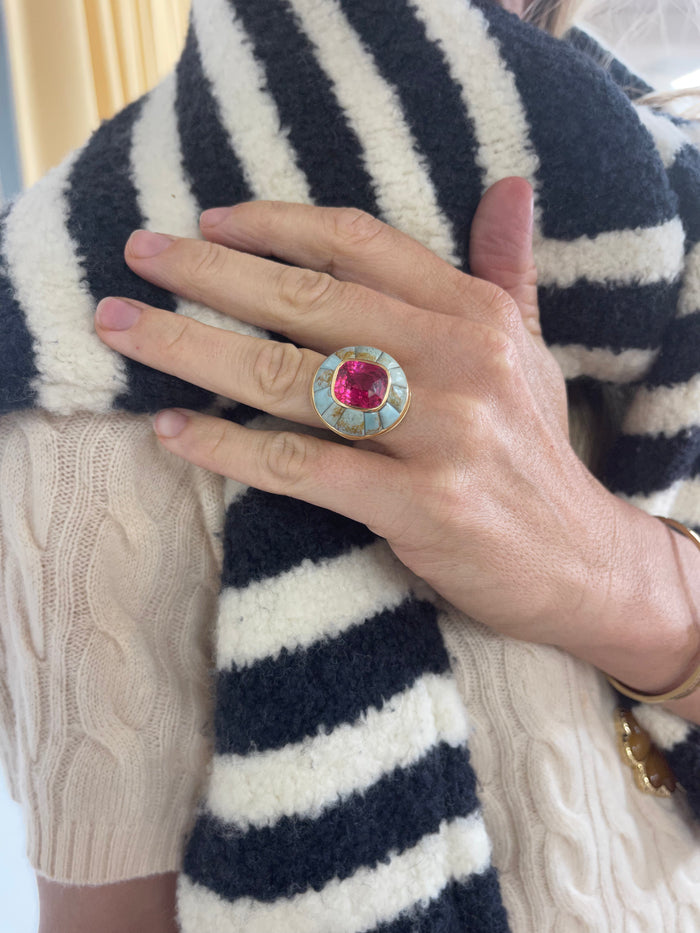 One of a Kind Lollipop Ring - 8.05ct Mahenge Spinel in Turquoise