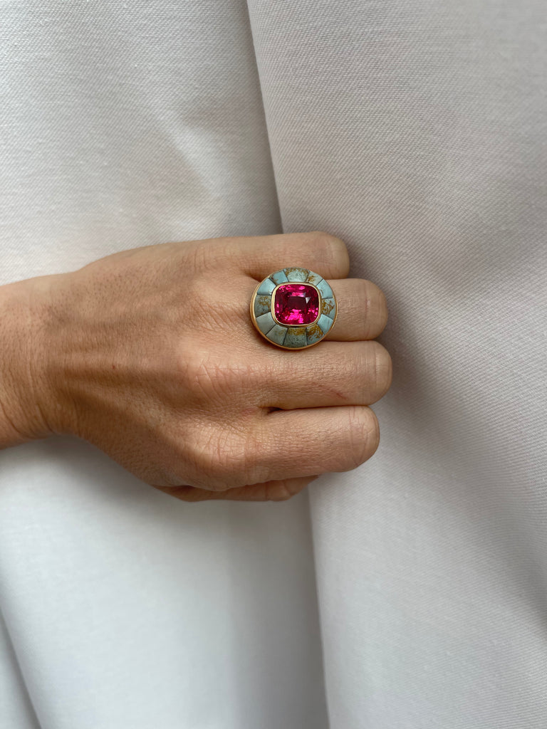 One of a Kind Lollipop Ring - 8.05ct Mahenge Spinel in Turquoise