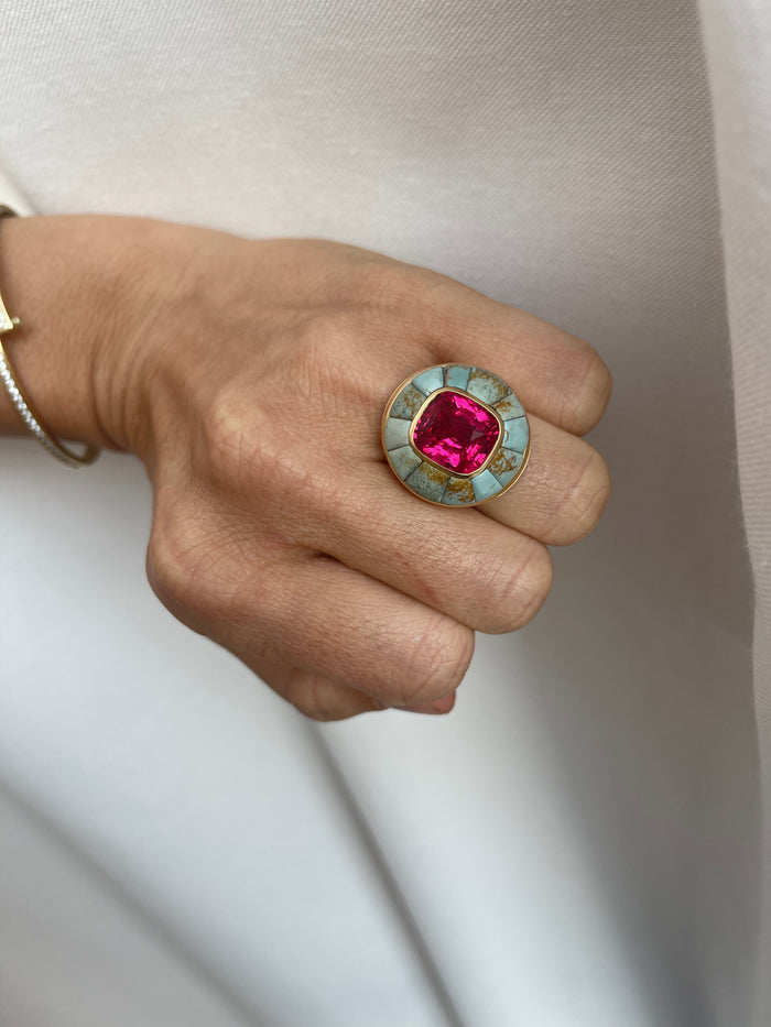 One of a Kind Lollipop Ring - 8.05ct Mahenge Spinel in Turquoise
