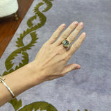 15.31ct Green Sapphire and GIA Diamond Heirloom Bezel Ring