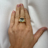 15.31ct Green Sapphire and GIA Diamond Heirloom Bezel Ring