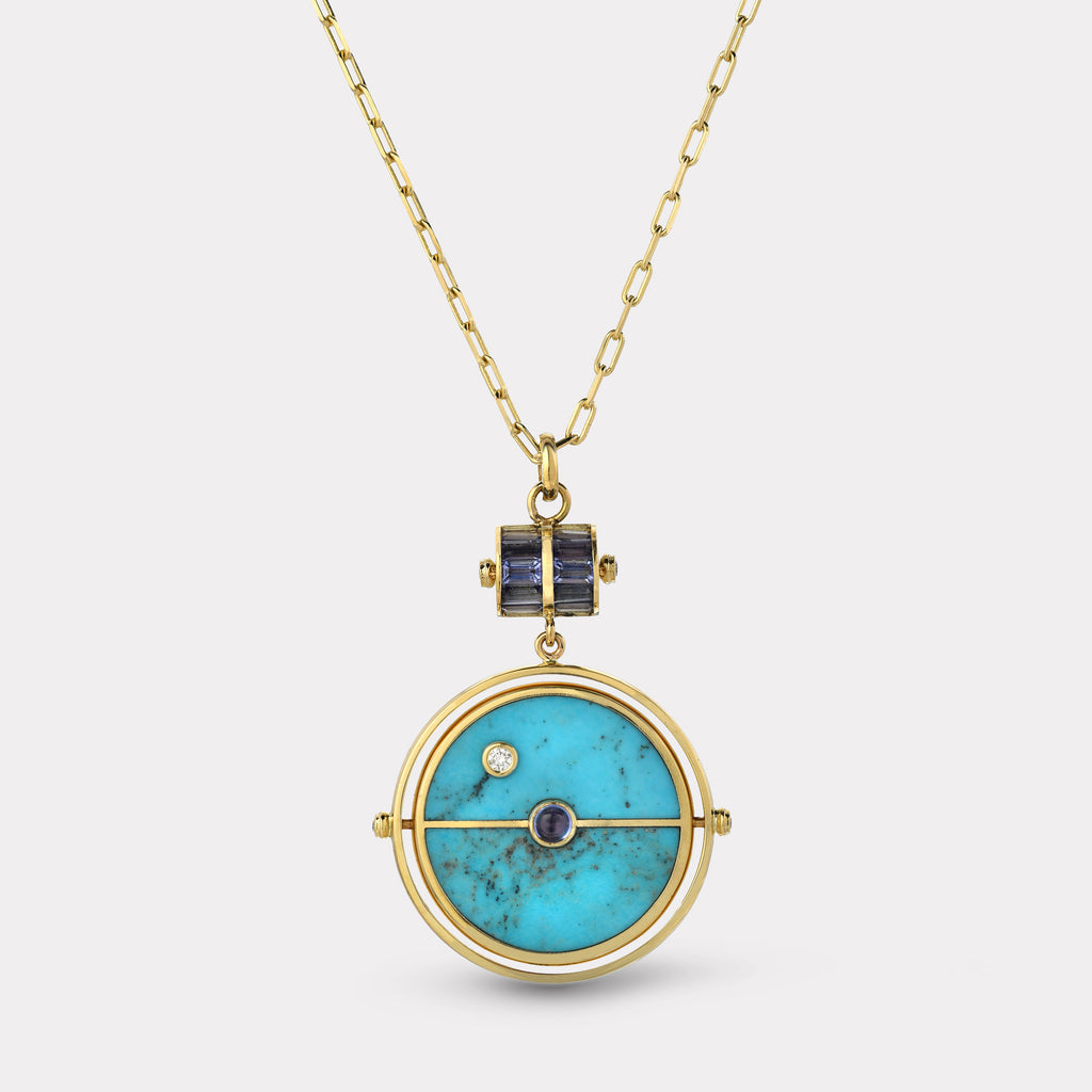 Grandfather Compass Pendant with Turquoise and Tanzanite