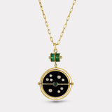 Grandfather Compass Pendant with Black Onyx and Emerald