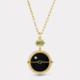 Grandfather Compass Pendant with Black Onyx and Emerald