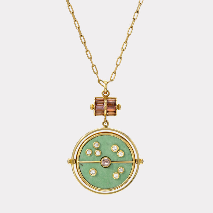 Grandfather Compass Pendant with Green Turquoise and Lotus Garnet