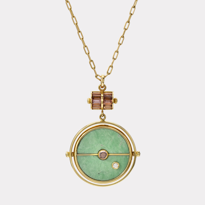 Grandfather Compass Pendant with Green Turquoise and Lotus Garnet