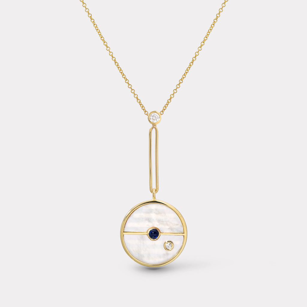 Signature Compass Pendant with White Mother of Pearl and Blue Sapphire