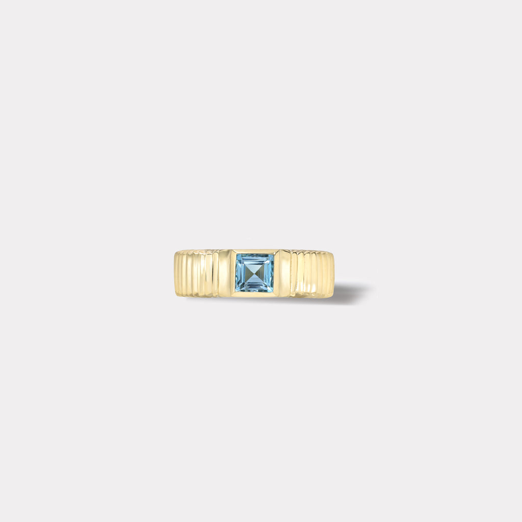 One of a kind Pleated Solitaire Ring - 0.48ct Carre Cut Aquamarine