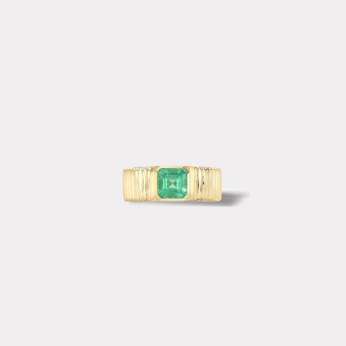 One of a kind Pleated Solitaire Band - 1.28ct Emerald