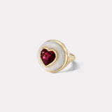 Petite Lollipop Ring - Rubellite Heart in Hand Carved White Quartz