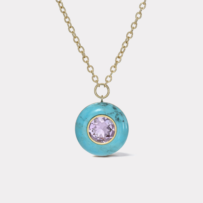 Lollipop Pendant - 4.65ct Round Amethyst in Turquoise